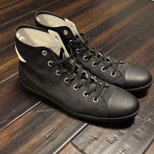 Louis Vuitton Men's Black High-Top Canvas Sneakers with White Interior Trim
